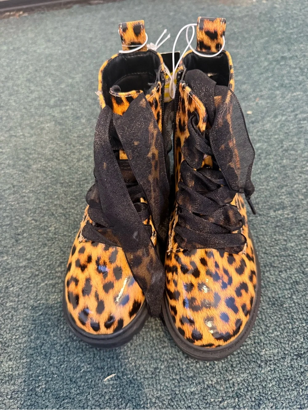 Cat & Jack Leopard-Print Kids Boots with Black Ribbon Laces